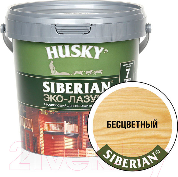 Изображение товара Лазурь для древесины Husky Siberian Эко-Лазурь Полуматовая (900мл, бесцветный)