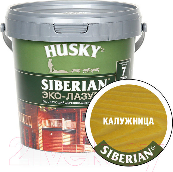 Изображение товара Лазурь для древесины Husky Siberian Эко-Лазурь Полуматовая (900мл, калужница/сосна)