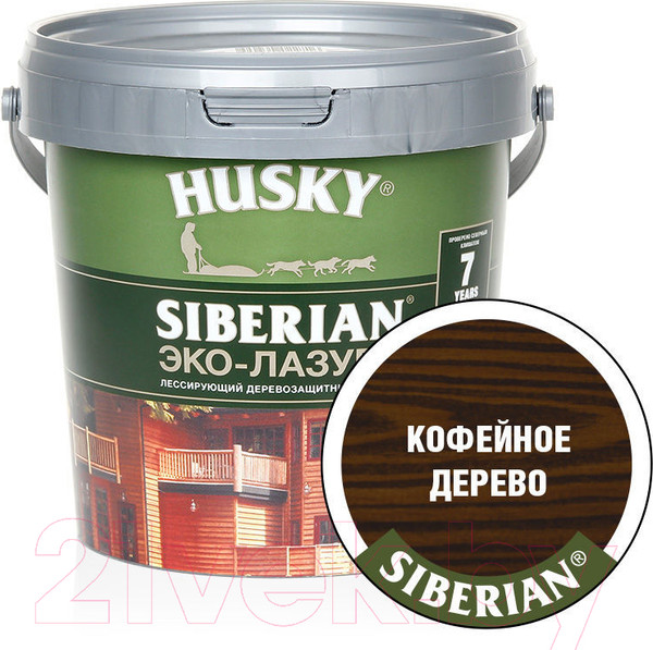 Изображение товара Лазурь для древесины Husky Siberian Эко-Лазурь Полуматовая (900мл, кофейное дерево)