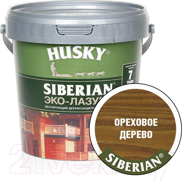 Изображение товара Лазурь для древесины Husky Siberian Эко-Лазурь Полуматовая (900мл, ореховое дерево)