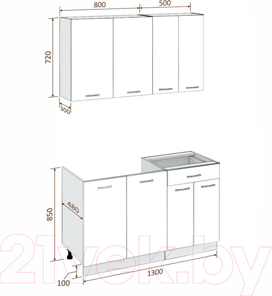 Изображение товара Кухонный гарнитур Кортекс-мебель Корнелия Лира-лайт 1.3м без столешницы (дуб сонома)