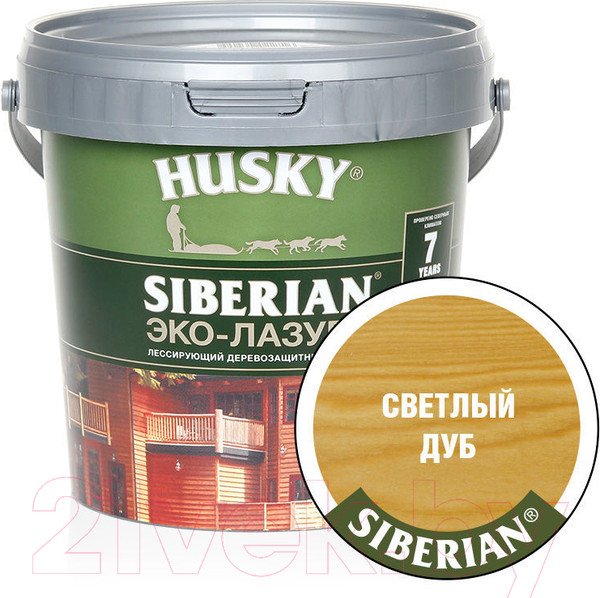 Изображение товара Лазурь для древесины Husky Siberian Эко-Лазурь Полуматовая (900мл, светлый дуб)