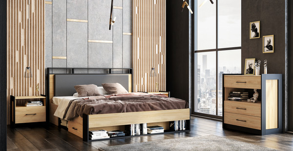 Изображение товара Прикроватная тумба Мебель-Неман Стенли МН-037-02 (дуб прованс/черный)