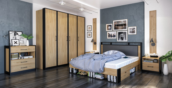 Изображение товара Прикроватная тумба Мебель-Неман Стенли МН-037-02 (дуб прованс/черный)