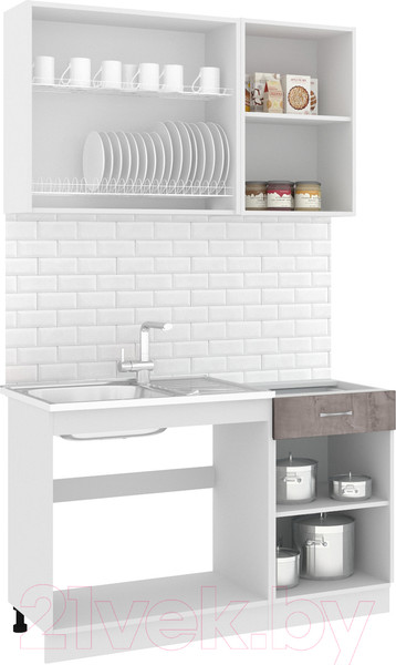 Изображение товара Кухонный гарнитур Кортекс-мебель Корнелия Лира-лайт 1.3м без столешницы (капучино/оникс)