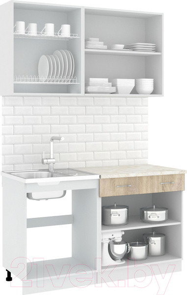 Изображение товара Кухонный гарнитур Кортекс-мебель Корнелия Лира-лайт 1.4м (дуб сонома/венге/королевский опал)