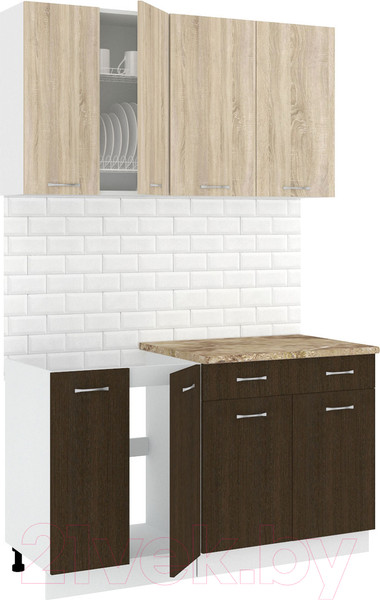 Изображение товара Кухонный гарнитур Кортекс-мебель Корнелия Лира-лайт 1.4м (дуб сонома/венге/мадрид)
