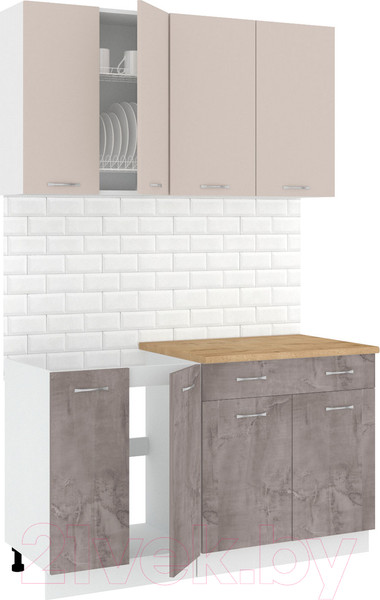 Изображение товара Кухонный гарнитур Кортекс-мебель Корнелия Лира-лайт 1.4м (капучино/оникс/дуб бунратти)