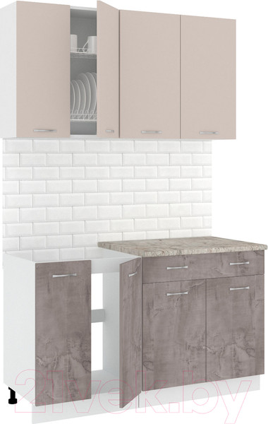 Изображение товара Кухонный гарнитур Кортекс-мебель Корнелия Лира-лайт 1.4м (капучино/оникс/марсель)