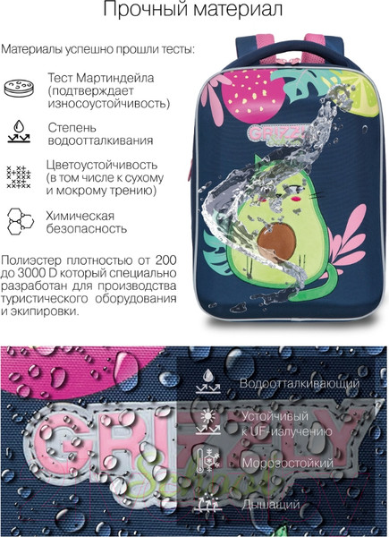 Изображение товара Школьный рюкзак Grizzly Rap-290-5 (синий)