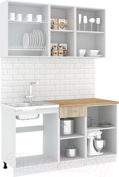 Изображение товара Кухонный гарнитур Кортекс-мебель Корнелия Лира-лайт 1.5м (дуб сонома/венге/дуб бунратти)