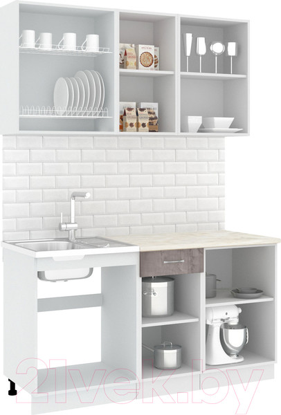 Изображение товара Кухонный гарнитур Кортекс-мебель Корнелия Лира-лайт 1.5м (дуб сонома/венге/королевский опал)