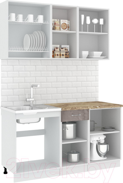 Изображение товара Кухонный гарнитур Кортекс-мебель Корнелия Лира-лайт 1.5м (капучино/оникс/мадрид)