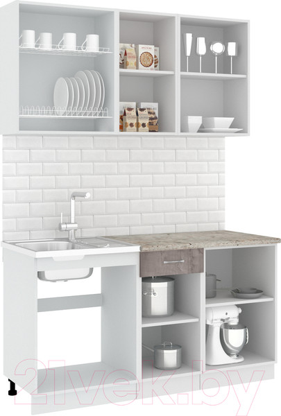 Изображение товара Кухонный гарнитур Кортекс-мебель Корнелия Лира-лайт 1.5м (капучино/оникс/марсель)