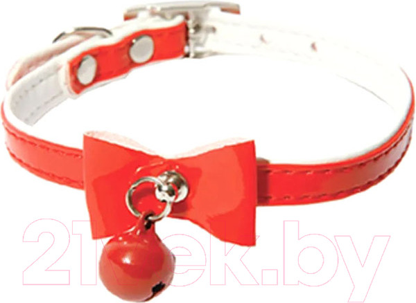 Изображение товара Ошейник КАСКАД Синтетик двойной прошитый с бантом и бубенчиком / 00210107-02 (красный)