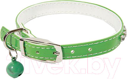 Изображение товара Ошейник КАСКАД Синтетик двойной прошитый со стразами и бубенчиком / 00210106-05 (зеленый)