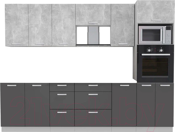 Изображение товара Кухонный гарнитур Интерлиния Мила Лайт 2.8 ВТ без столешницы (бетон/антрацит)