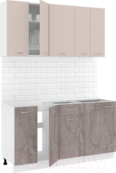 Изображение товара Кухонный гарнитур Кортекс-мебель Корнелия Лира-лайт 1.5м без столешницы (капучино/оникс)