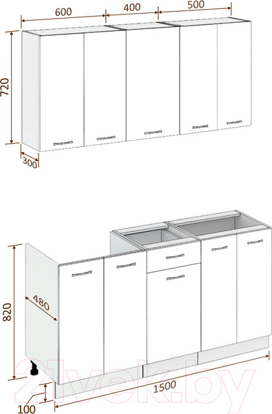 Изображение товара Кухонный гарнитур Кортекс-мебель Корнелия Лира-лайт 1.5м без столешницы (дуб сонома)