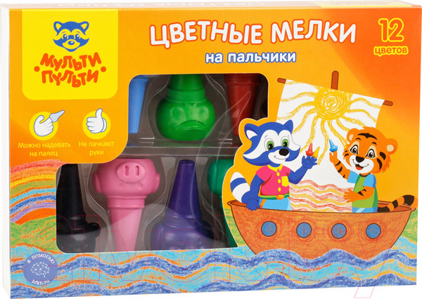 Изображение товара Пластиковые мелки Мульти-пульти Зверята / 308912 (12цв)