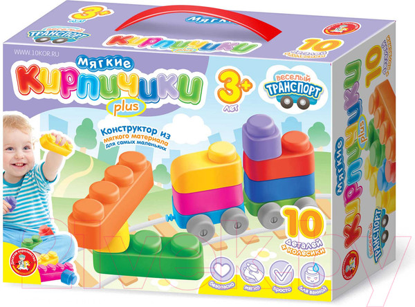 Изображение товара Конструктор Десятое королевство Мягкие кирпичики Plus. Веселый транспорт / 04031