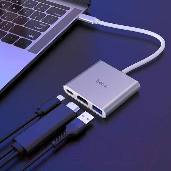 Изображение товара USB-хаб Hoco HB14 (серебристый)
