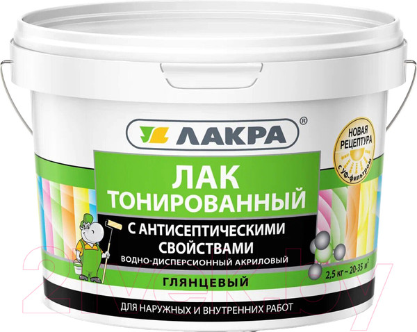 Изображение товара Лак Лакра Тонированный воднодисперсионный с УФ фильтром глянцевый База 3 (10кг, бесцветный)