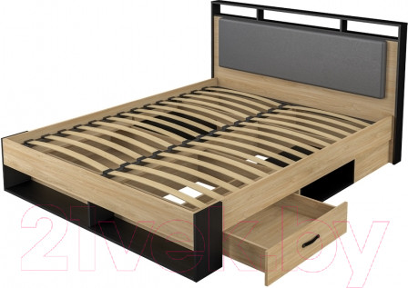 Изображение товара Двуспальная кровать Мебель-Неман Стенли МН-037-01 (дуб прованс/черный)