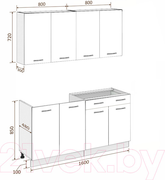 Изображение товара Кухонный гарнитур Кортекс-мебель Корнелия Лира-лайт 1.6м без столешницы (капучино/оникс)