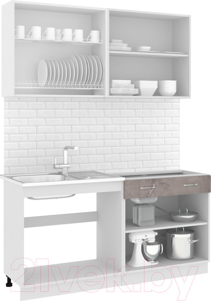 Изображение товара Кухонный гарнитур Кортекс-мебель Корнелия Лира-лайт 1.6м без столешницы (капучино/оникс)