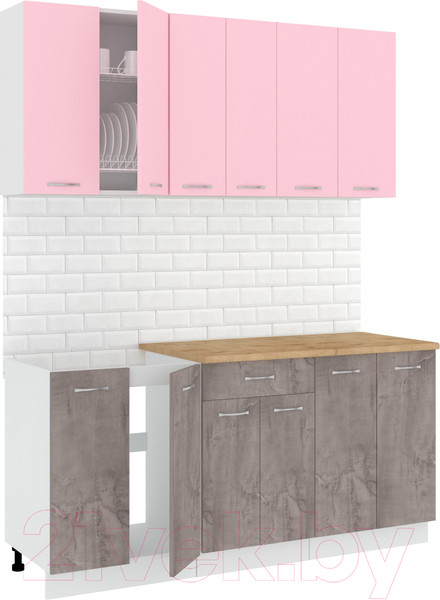 Изображение товара Кухонный гарнитур Кортекс-мебель Корнелия Лира-лайт 1.7м (розовый/оникс/дуб бунратти)