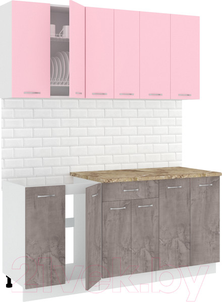 Изображение товара Кухонный гарнитур Кортекс-мебель Корнелия Лира-лайт 1.7м (розовый/оникс/мадрид)