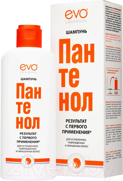 Изображение товара Шампунь для волос EVO laboratoires Пантенол для ослабленных, поврежденных, окрашенных и сухих волос (250мл)