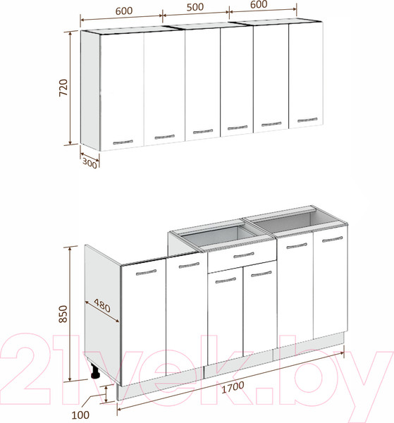 Изображение товара Кухонный гарнитур Кортекс-мебель Корнелия Лира-лайт 1.7м без столешницы (дуб сонома)