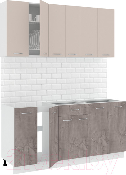 Изображение товара Кухонный гарнитур Кортекс-мебель Корнелия Лира-лайт 1.7м без столешницы (капучино/оникс)