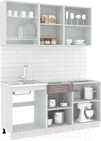 Изображение товара Кухонный гарнитур Кортекс-мебель Корнелия Лира-лайт 1.7м без столешницы (капучино/оникс)