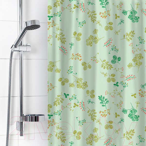 Изображение товара Шторка-занавеска для ванны V-line Веточки 180x180 (зеленый)