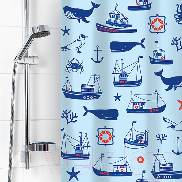 Изображение товара Шторка-занавеска для ванны V-line Гавань 180x180 (голубой)