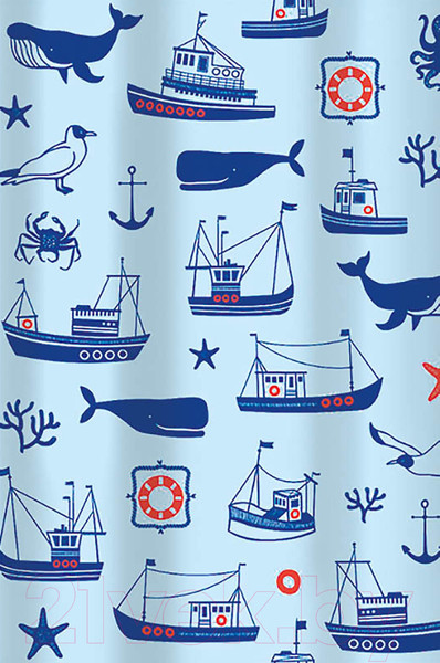 Изображение товара Шторка-занавеска для ванны V-line Гавань 180x180 (голубой)