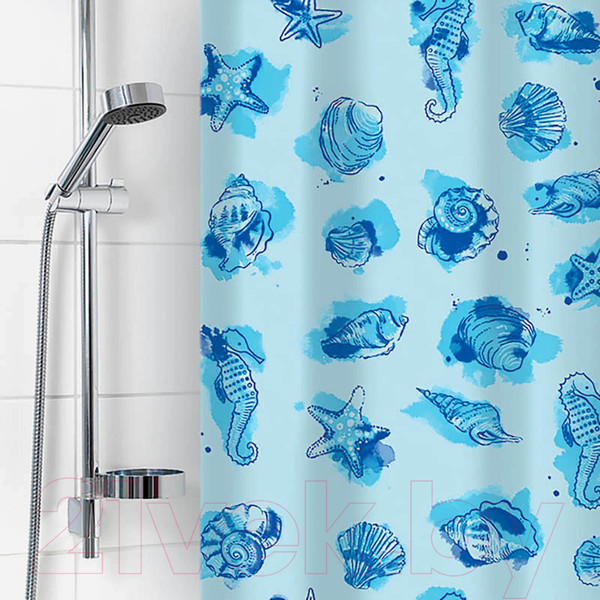 Изображение товара Шторка-занавеска для ванны V-line Посейдон 180x180 (голубой)