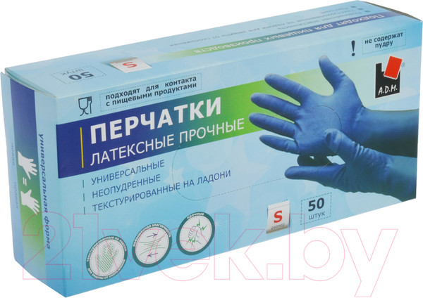 Изображение товара Перчатки одноразовые A.D.M Латексные (S, 50шт)