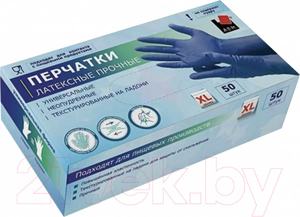 Изображение товара Перчатки одноразовые A.D.M Латексные (XL, 50шт)