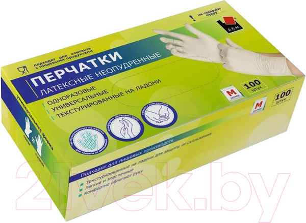 Изображение товара Перчатки одноразовые A.D.M Неопудренные текстурированные (М, 100шт)