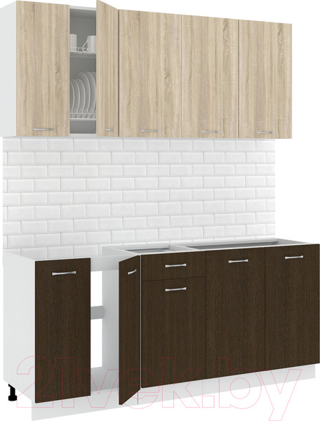 Изображение товара Кухонный гарнитур Кортекс-мебель Корнелия Лира-лайт 1.8м без столешницы (дуб сонома/венге)