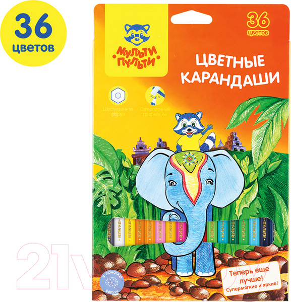 Изображение товара Набор цветных карандашей Мульти-пульти Енот в Индии / CP_10823 (36 цветов)