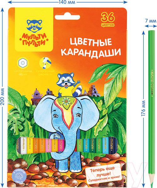 Изображение товара Набор цветных карандашей Мульти-пульти Енот в Индии / CP_10823 (36 цветов)