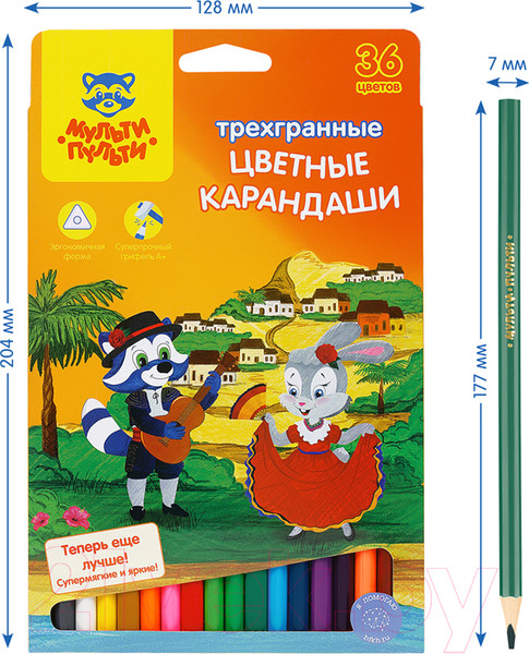 Изображение товара Набор цветных карандашей Мульти-пульти Енот в Испании / CP_10825 (36 цветов)