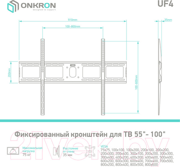 Изображение товара Кронштейн для телевизора Onkron UF4 (черный)