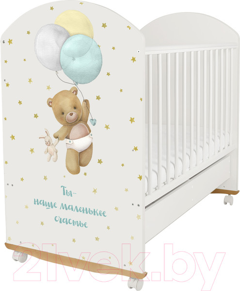 Изображение товара Детская кроватка INDIGO My Sleepy Мишка колесо-качалка и ящик (белый)