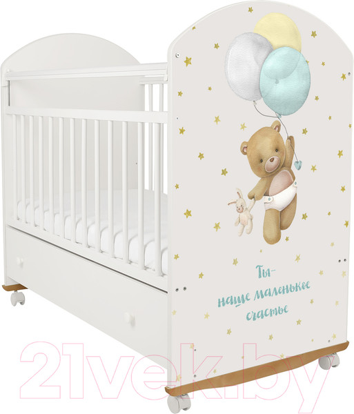 Изображение товара Детская кроватка INDIGO My Sleepy Мишка колесо-качалка и ящик (белый)